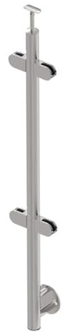 Sellon24® Edelstahl Geländerpfosten Mittelpfosten Ø42,4 Bauhöhe 1000mm mit 4X Glasklemmen 63x45mm vorgesetzt Geländer V2A (A-BR100-4G) (Glasstärke: 8,0mm)