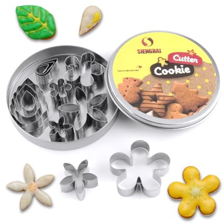 SurgeHai Small Flower & Leaf Shaped Cutters Set, Cookie Fondant Cutters, Cake Decorating Kits, Mini Cookie Cutters Set of 12