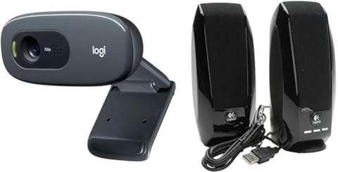 Logitech C270 HD Webcam, HD 720p/30fps, Widescreen HD Video Calling, HD Light Correction & OEM S150 2.0 Speaker System - Black
