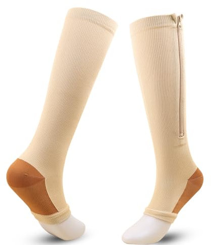 Mdrcg Kompressionsstrümpfe Damen Und Herren, Klasse 2, Kompression Stützstrümpfe Mit Reißverschluss Nylon Kniestütze Öffnen Toe Für Krampfadern Ödeme Flug,C,XXL