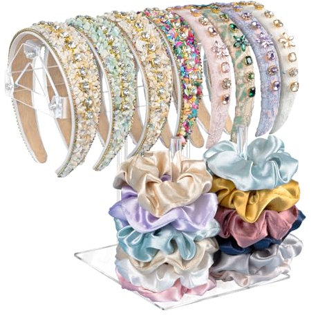 MOFASVIGI Stirnband Halter Scrunchie Halter, Clear Headband Organizer, Acryl Hair Hoop Display Ständer, 2-stöckige klare Haargummis Aufbewahrung Haarschmuck Organizer für Frauen und Mädchen