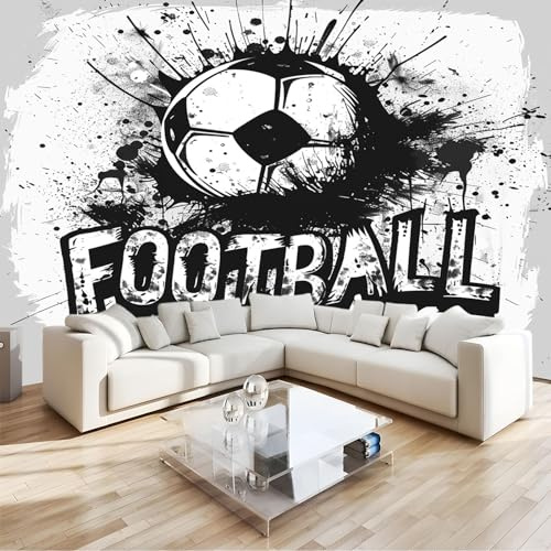 Fotomurales Fútbol Graffiti En Blanco Y Negro 200 x 140 cm Papel pintado tejido no tejido Decoración de Pared decorativos Murales Impresión de alta Sala de Estar Oficina Papel pintado