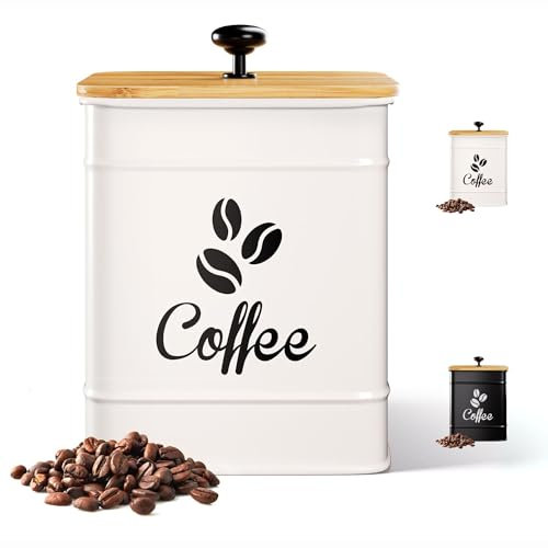 Airtight Coffee Canister 40 oz, 6x 8 Metal Jar w/ Rubber-Lined Bamboo Lid