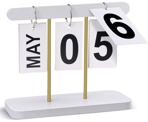 Holz & Metall Ewiger Flip-Kalender, wiederverwendbarer Schreibtischkalender aus Holz, Stehklappe, Countdown, täglicher Schreibtisch-Kalender, Schreibtisch-Zubehör für Büro, Zuhause, Klassenzimmer,