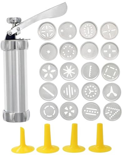 Yeory Cookie -Presse, Kekse Maker -Set, Multifunktional Cookie Press Set, Aluminium -Cookie -Presse mit 20 Cookie -Pressescheiben, DIY Cookie Press Set, Cookie Maker zum Backen