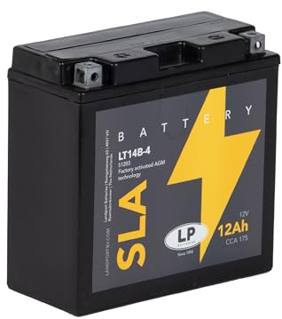 LANDPORT Batterie 12V 12Ah LT14B-4 SLA kompatibel mit Aprilia Shiver 750 GT | AGM-Batterie, Vergleichstyp YT14B-4; kompatibel mit HD V-Rod, Street-Rod, Honda CB 1300 A Super Four, Husqvarna TE 610