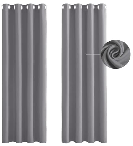 Verdunklungsgardine mit Kräuselband 130 x 70 cm Dicke Thermogardine Kälteschutz Warm Schöner Weicher Verdunklungsvorhänge 2Er Set für Schiene Blackout Curtains, Hellgrau