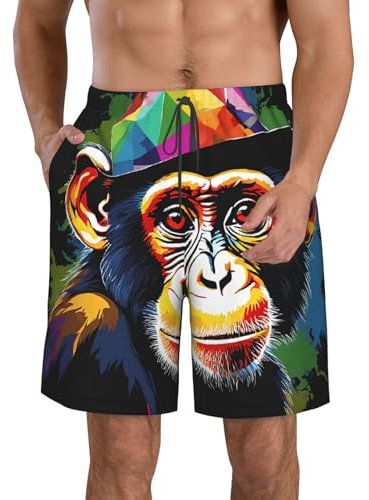 ASPOIJHN Monkey Herren-Badeshorts, schnelltrocknend, leicht, Surf-/Strandshorts für Herren, elastische Taille, kurze Hose, affe, L