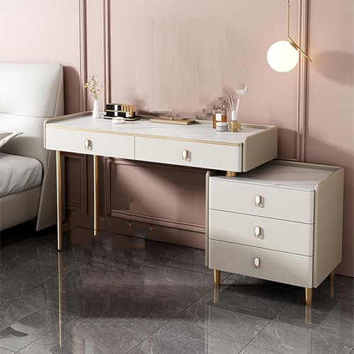Ernqi Schminktisch Mit Beleuchtetem HD-Spiegel, 3 Beleuchtungsmodi, Schminktisch Mit Links/rechts Installierbaren Schließfach, Schminktisch Mit Stuhl Fürs Schlafzimmer (Beige,A_31.5IN)