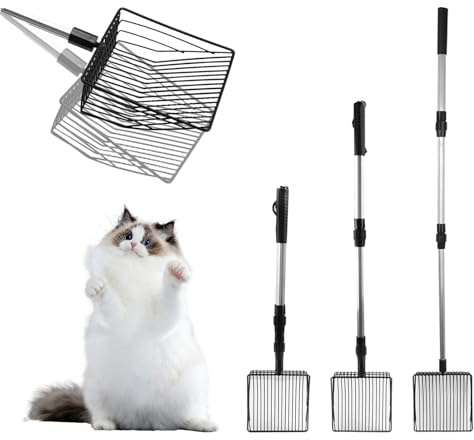 Katzenkotschaufel Metall, 58-106cm Verstellbar Streuschaufel mit Langem Stiel Katzenstreuschaufel Lang Kotschaufel Hühnerstall, Hühnerkotschaufel Geeignet zum Sammeln von Katzenstreu und Hühnermist