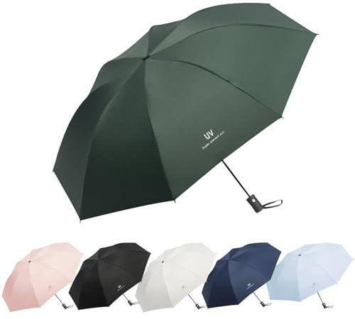 EEPLUYTY Regenschirme, Automatischer Regenschirm, Taschenschirm Auf-Zu-Automatik Mit 8 Rippen, Regenschirm Sturmfest, Regenschirm Mit Uv Schutz, Leicht und stark (dunkelgrün)