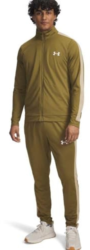Under Armour Rival stickad träningsoverall för män, bekväm och snabbtorkande topp och joggingbyxor med fickor, herrträningsoverall för träning och fritidskläder, kantin grön/fält khaki, MD
