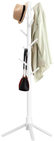 Kasunpul Porte-manteau en bois 175 cm avec 8 crochets, porte-vêtements réglable, autoportant en arbre pour la chambre, le couloir, le bureau, les vêtements, les chapeaux (Blanc)