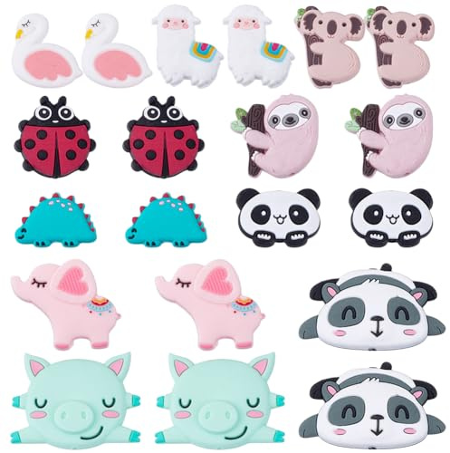 SUNNYCLUE 1 boîte de 20 perles en Silicone pour Animaux Petites Perles Focales en Silicone Roses Mignonnes Colorées en Forme de Panda et de Mouton pour la Fabrication de Bracelets D'Artisanat de Porte