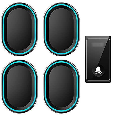 CAFIEDR Wireless Doorbell, Self-Powered Door Bells IP44 Waterproof - 650Ft Long Range with 4 Volume Levels 58 Chimes Indicator Light Doorbells Easy Install for Home - 4 Receivers(Black)