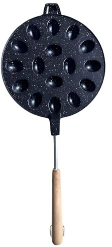 Molde antiadherente para tartas de huevo, 12 cavidades ovaladas, waflera de doble cara, mango de madera, 16.1 pulgadas, molde de cocina compatible con estufa de gas,