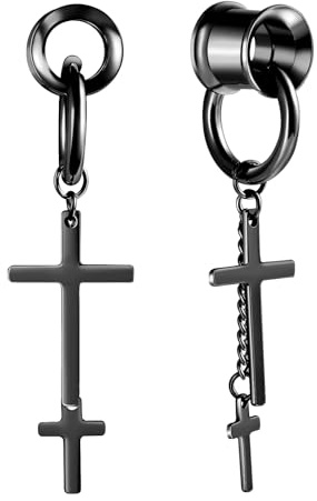 Hoisy Tunnel mit Kreuz Anhänger Piercing Schmuck Ohr Männer Frau Tunnel Edelstahl Set Punk Wasserfest 6mm-24mm