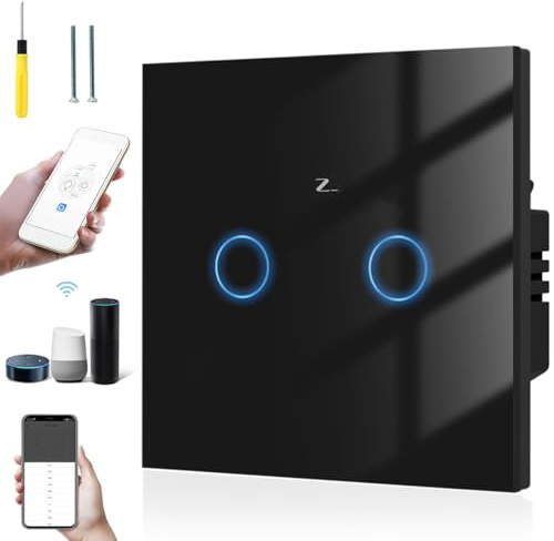 Acmerota Intelligente Lichtschalter 2 Gang, Sprachsteuerung intelligente Lichtschalter intelligente Wandschalter erfordert Zigbee-Gateway (haben neutral + keine neutrale Verdrahtung)