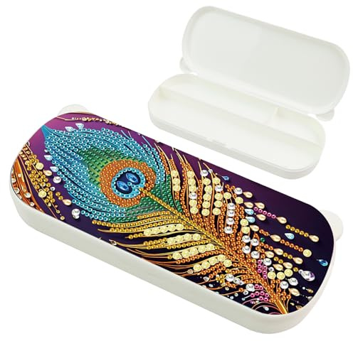DCIDBEI Diamantmålning plast förvaringslåda pennor 22 x 8,8 cm broderi set vuxna förvaringslåda diamant målning bilder pennor låda förvaring för skol- kontorsmaterial färgglada fjädrar