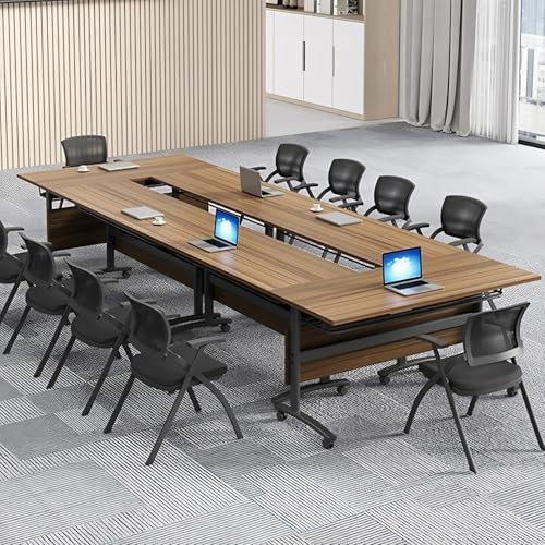 ITETONE Klappbarer Konferenztisch für 1015 Personen, 4 m, robuster Metallrahmen, Business-Stil, Rollrollen, einfache Lagerung, 6 Stück, ideal für Meetings und Veranstaltungen