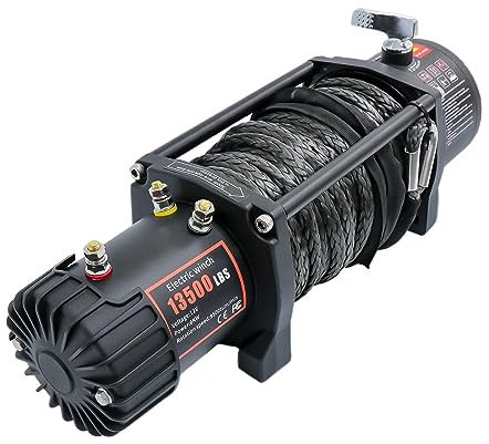 Treuil électrique treuil de remorque treuil de Train à engrenages Fairlead 13500LBS 12V treuil électrique à corde synthétique,Contrôle Précis