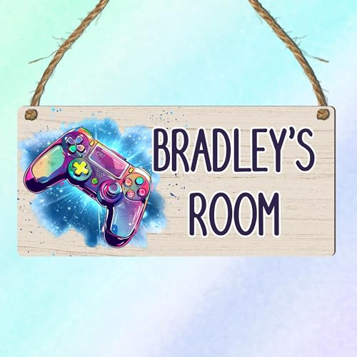 Custom Girls Hanging Room Name Plaque | Personalised Kids Bedroom Sign | Fairies Rainbows Unicorns Princess Mermaid Ballet Bedroom Décor (Gaming Controller)