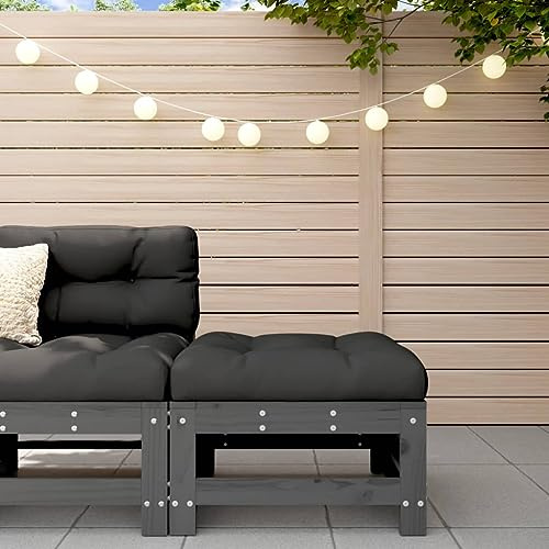 HaoChrymec Gartenhocker mit Kissen aus Massivholz Kiefer, Robustes Latten-Design, Ideal für Garten, Terrasse und Outdoor, Fußhocker Outdoor, Hocker für Gartenmöbel, Grau, 57.5 x 57.5 x 30 cm