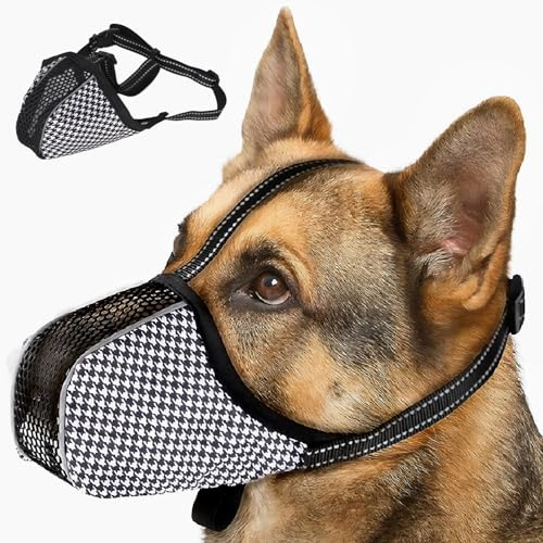 Maulkorb für Hunde – Sicherer & bequemer Soft Mesh Maulkorb, atmungsaktiv & verstellbar, Schützt vor Beißen, Kauen & Lecken, Komfortabler Trainingsmaulkorb für Mittlere & Große Hunde (Schwarz) (L)