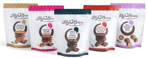 Lily O Brien Chocolate XL Buttons Share Bag Bundle | Five Share Bags 100g each | Creamy Caramel, Milk & Dark Blend, 70% Dark, Wafer | Perfect Treat for Special Occasions | Womens or Mens gifts