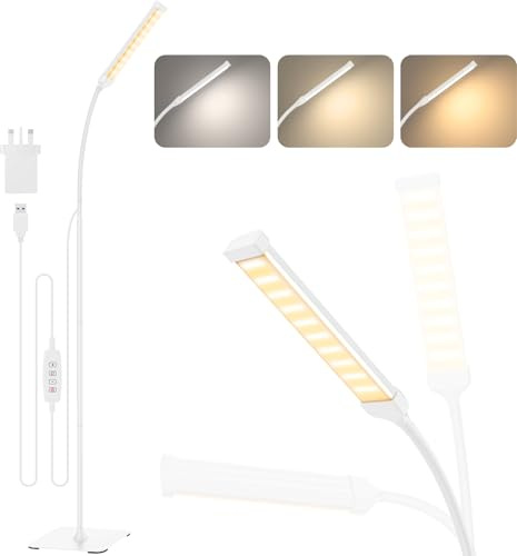 iFalarila Floor Lamp, 120 LED 10 W, Standing Lamp with 3 Colours and 10 Brightnesses, Flexible Gooseneck Floor Lamp for Living Room/Bedroom/Office