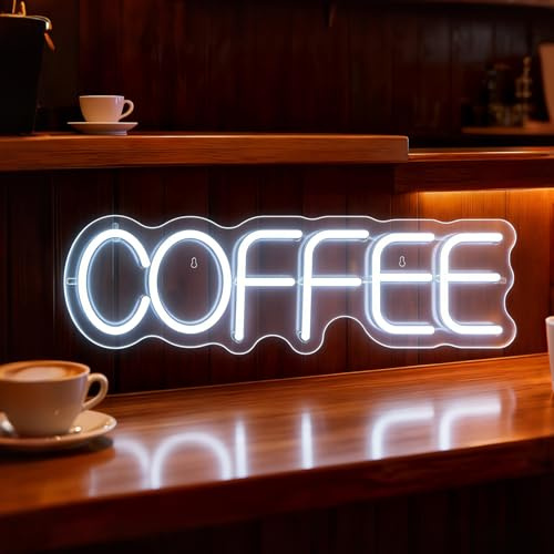 Coffee Neon Schild, LED Bunt Kaffee Open Neon Sign für Wand Deko, Dimmbare Neonlichter USB Power für Business Cafe Coffee Shop Store Home Bar Pub Restaurant