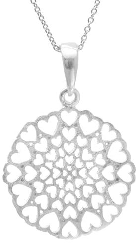 Damen-Halskette mit Kaleidoskop-Herz-Kreis-Anhänger aus 925er-Sterlingsilber mit Satin-Finish, 46 cm