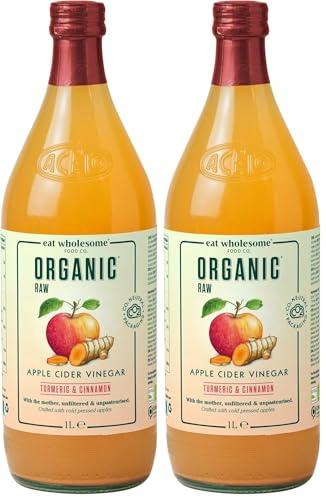 Eat Wholesome Organic Apple Cider Vinegar, Turmeric & Cinnamon, 1L - Raw, Unpasteurised, Unfiltered, With The Mother, Vegan, Glass Bottle in Box (Pack of 2)