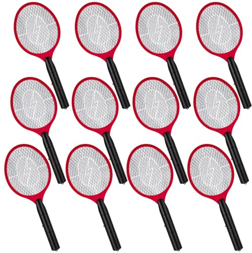 Mysora 12 Pack Electric Fly Swatter Bulk, Bug Zapper Rackets for Indoor Outdoor Fly Mosquito Zapper Racket Tennis Insect Catcher Racket with Protective Mesh AA Battery Operated, Not Included(Red)