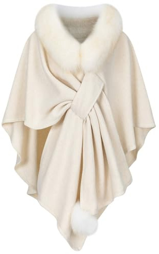 SHLivweary Cappotti da donna in finta pelliccia, elegante, scialle avvolgente, invernale, casual, caldo, lavorato a maglia, cardigan con colletto per abito da sera, Beige, Taglia unica