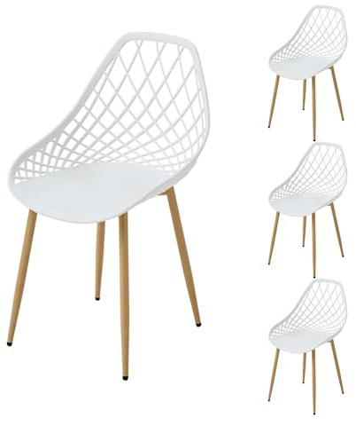 PPkrimnel Patio Bistrostühle 4er Set Gartenmöbel Stuhl mit PP-Sitz, Metallrahmen, Outdoor Gesprächsstühle für Balkon, Rasen und Pool, Weiß