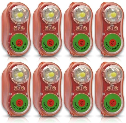 Generico Luci Giubbotto Salvataggio a LED con Attivazione ad Acqua - Set da 8 Pezzi - Rosse e Verdi per Emergenza in Mare per Sopravvivenza in Acqua di Emergenza