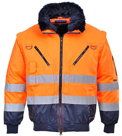 Portwest Blouson pilote 3 en 1 haute visibilité, Couleur: Orange/Marine, Taille: XXL, PJ50ONRXXL