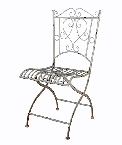 Gartenstuhl SHABBY CHIC GARTEN klappbar Eisen Weiß Antikoptik Metallstuhl Vintage Landhausstil romantisch Balkonstuhl Outdoor Patiniert 96 cm nostalgischer Stuhl Flechtoptik Ornament Gartenmöbel