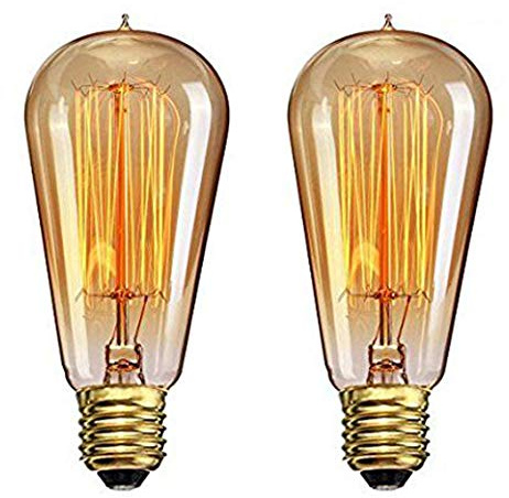 CTKcom Vintage Edison Light Bulbs - 2 Pack, 40W ST58 Vintage Squirrel Cage Filament, E26/E27 Base, Antique Incandescent Bulbs for Home Light Fixtures, 110V-130V