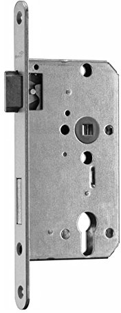 BMH Einsteckschloss 2 PZW mit Profilzylinder-Lochung - Dornmass 55mm, Stulp 20mm rund, Silberfarbig, Entfernung 72mm - DIN Links und DIN rechts lieferbar (DIN Rechts)