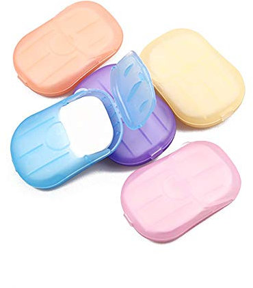 MAXGOODS 5 Boxes Portable Disposable Soap Paper Flakes Washing Cleaning Hand Bath Travel Scented Mini Slice Sheets for Kitchen Toilet Outdoor Travel Camping Hiking,Random Color