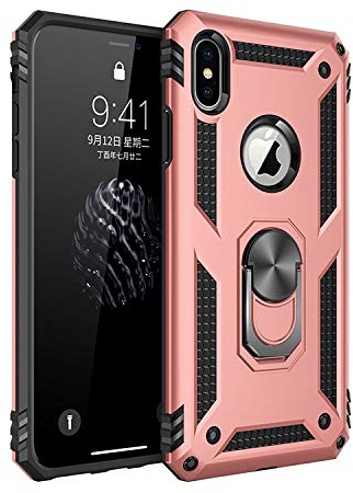 BestST Coque Apple iPhone XS Max, avec Anneau Support, Coque Etui Housse iPhone XS Max Antichoc Militaire [Tough Armor] Heavy Duty Shock Proof Protective Housse pour iPhone XS Max- Rose Or