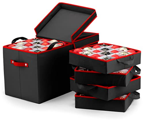 Premium Christmas Bauble Storage Box With Dividers - 128 Compartment Xmas Ornament Storage Box - Designed for Delicate Christmas Decorations & Baubles - Tear Proof 600D Oxford Fabric - 5 Year Warranty