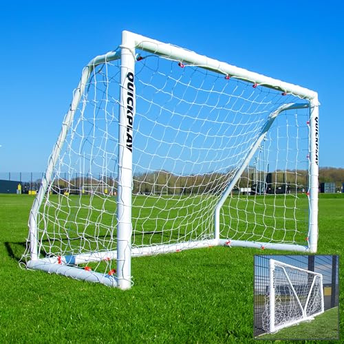 QuickPlay Q-Fold Match Folding Football Goal - Weatherproof uPVC | Folds flat in 30 sec, Built to last outdoors, Stores flat when folded, Club & team practice, Develops football skills