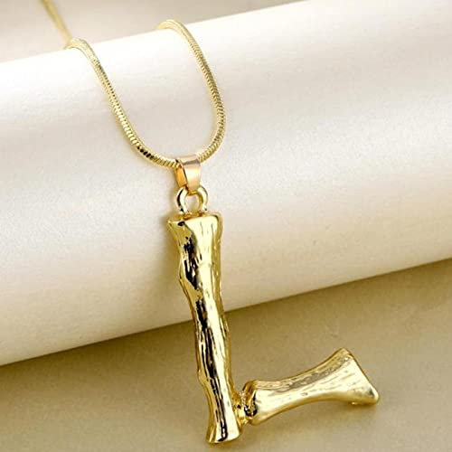 SONGK Große Gold Metall Bambus 26 Buchstaben Halsketten für Frauen Initial Alphabet Anhänger Halskette Mode Gliederkette Schmuck Geschenke