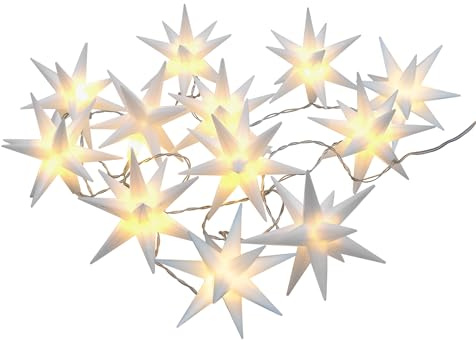 Spetebo 3D Stern Lichterkette - 12 LED Sterne (12 cm) - weiß Strom betrieben innen außen Garten Weihnachten Advent Winterdekoration