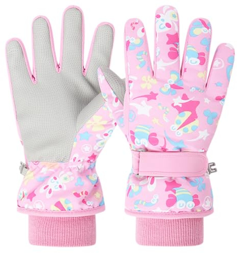 TRIWONDER Kids Ski Gloves - Windproof Snow Gloves with Soft Lining, Warm for Boys & Girls (Pink, S)