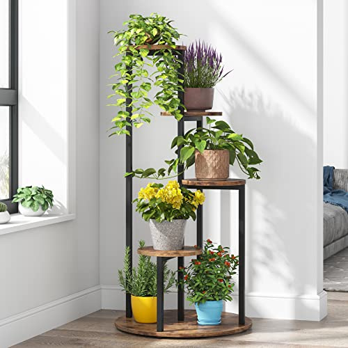 Tribesigns Pflanzenständer für den Innenbereich, 5 Etagen, 103 cm, Holz-Pflanzenregalhalter für mehrere Topfpflanzen, Eck-Blumentopfständer mit Metallrahmen für Balkon, Garten, Terrasse