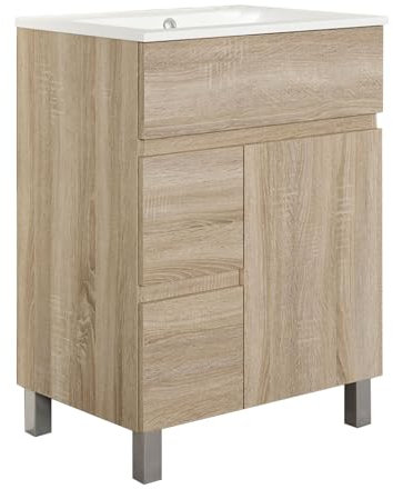 Kibath Mueble de Baño con Lavabo Urban 60 cm 2 cajones y 2 Puertas Acabado Cambrian Mate Fabricado en Madera, Grande